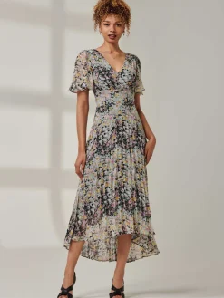 Floral Chiffon V Neck Midaxi Dress Black Multi