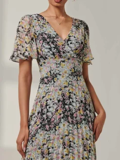 Floral Chiffon V Neck Midaxi Dress Black Multi