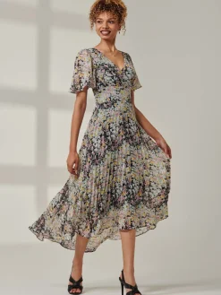 Floral Chiffon V Neck Midaxi Dress Black Multi