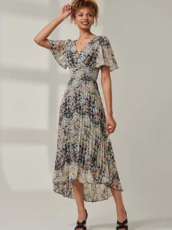 Floral Chiffon V Neck Midaxi Dress Black Multi