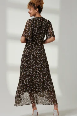 Floral Front Tie Midi Dress, Black Floral