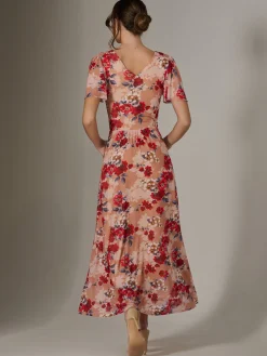 Floral Mesh Wrap Maxi Dress, Red Floral