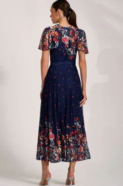 Floral Mirror Mesh Wrap Maxi Dress, Floral Multi