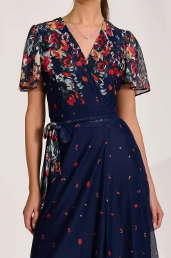 Floral Mirror Mesh Wrap Maxi Dress, Floral Multi