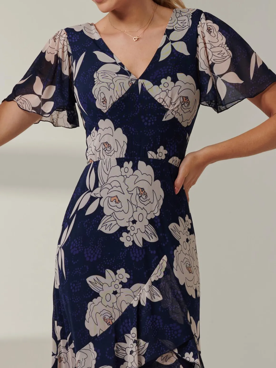 Floral Printed Tiered Maxi Dress, Navy Floral