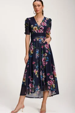 Floral Print Mesh Maxi Dress, Navy