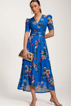 Floral Print Mesh Maxi Dress, Royal Blue