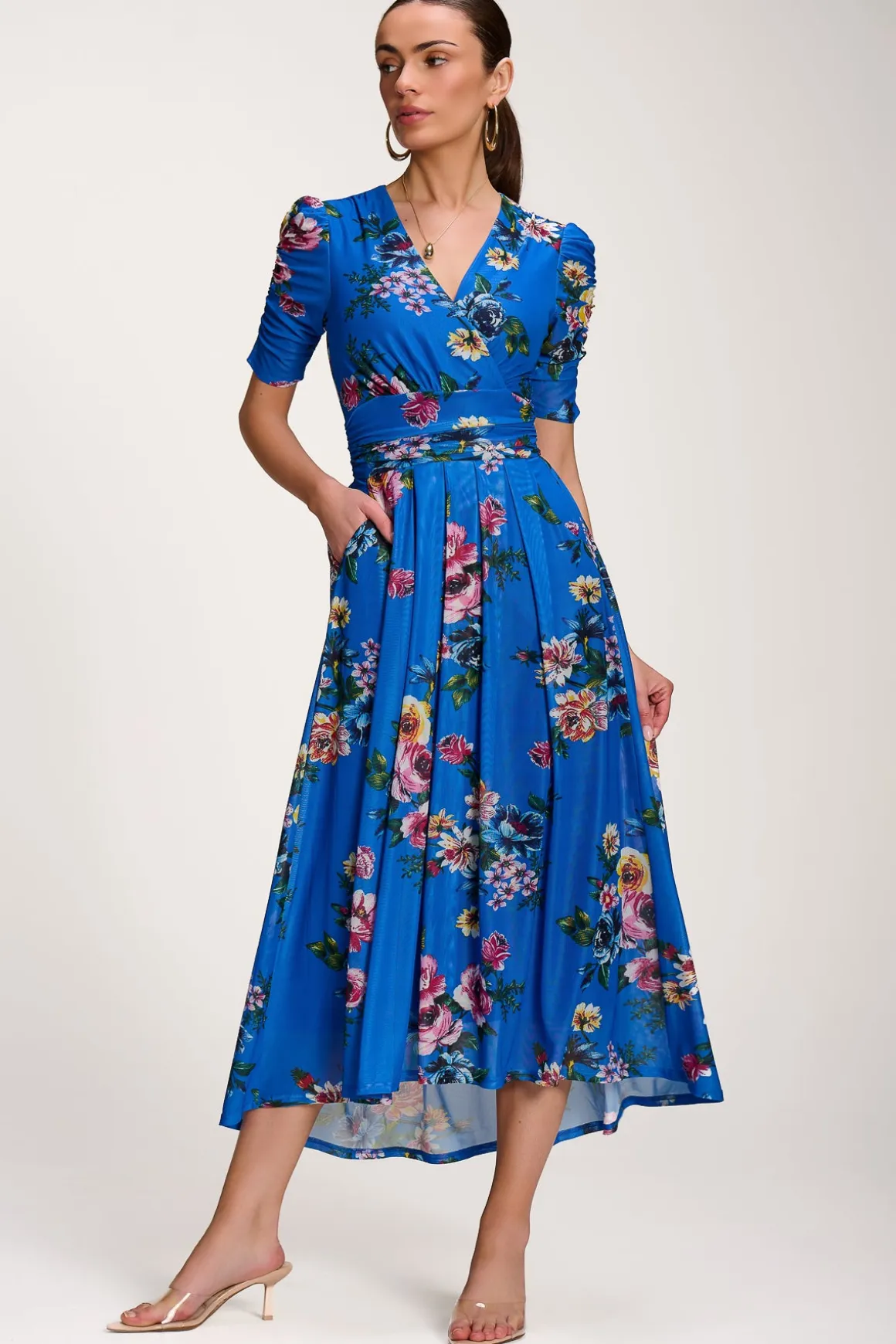 Floral Print Mesh Maxi Dress, Royal Blue