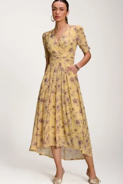 Floral Print Mesh Maxi Dress, Yellow Floral
