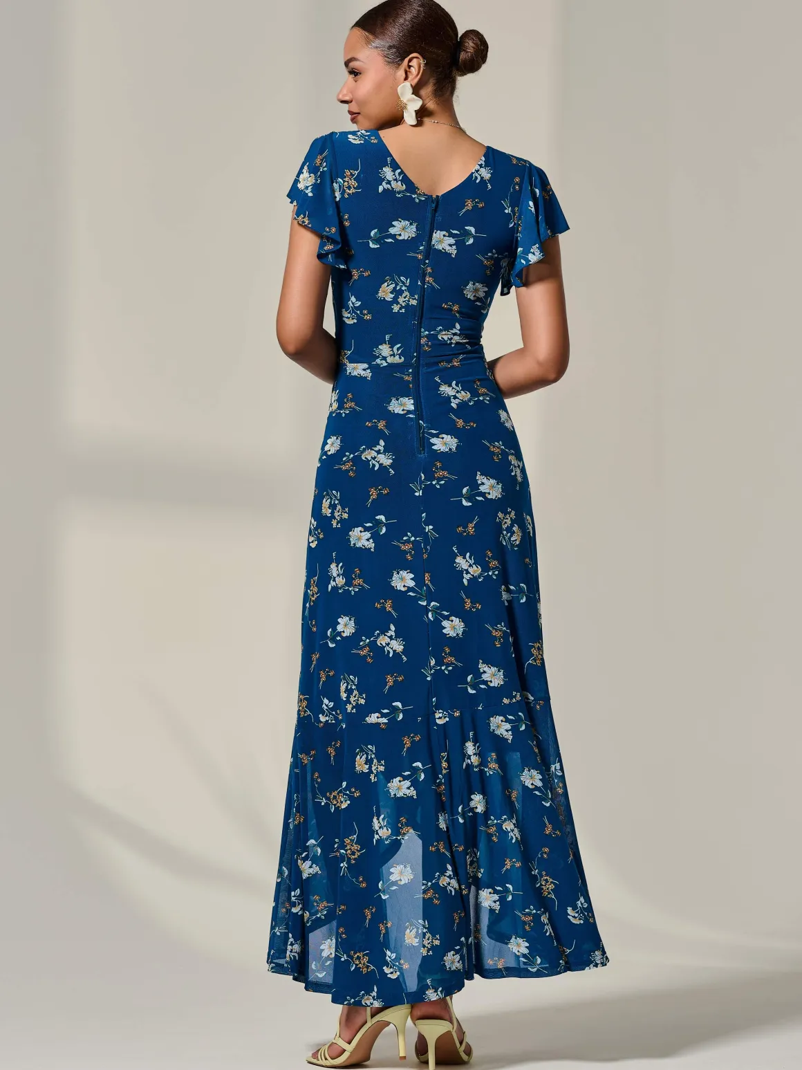 Floral Ruffle Hem Maxi Dress, Teal Floral
