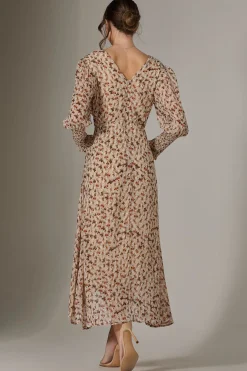 Floral Tie Up Maxi Dress, Brown Floral