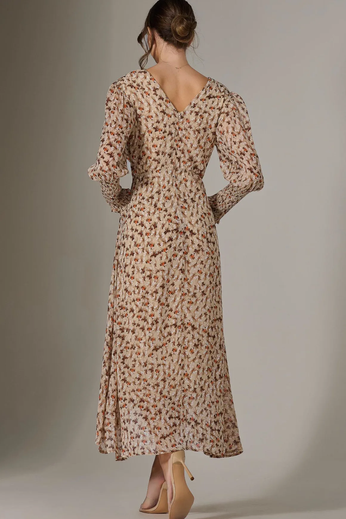 Floral Tie Up Maxi Dress, Brown Floral