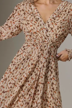 Floral Tie Up Maxi Dress, Brown Floral