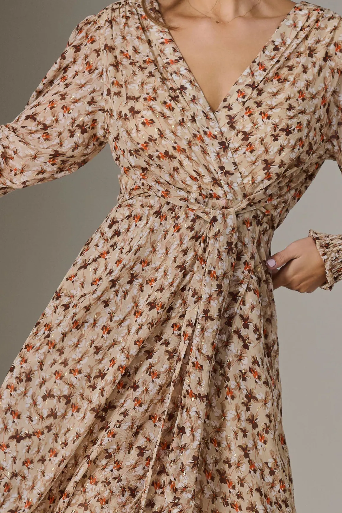 Floral Tie Up Maxi Dress, Brown Floral