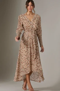 Floral Tie Up Maxi Dress, Brown Floral