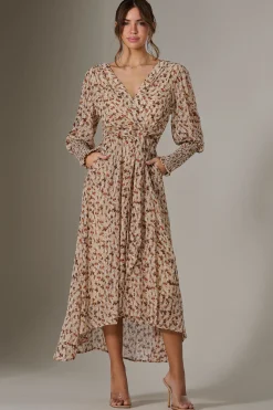 Floral Tie Up Maxi Dress, Brown Floral