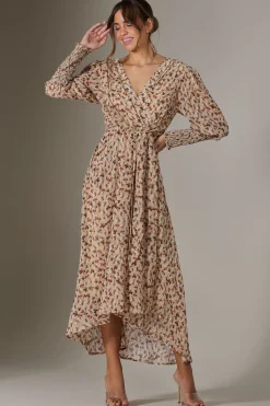 Floral Tie Up Maxi Dress, Brown Floral