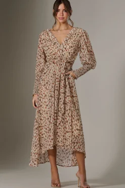 Floral Tie Up Maxi Dress, Brown Floral