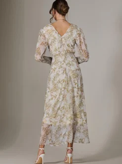Floral Tie Up Maxi Dress, Cream Floral