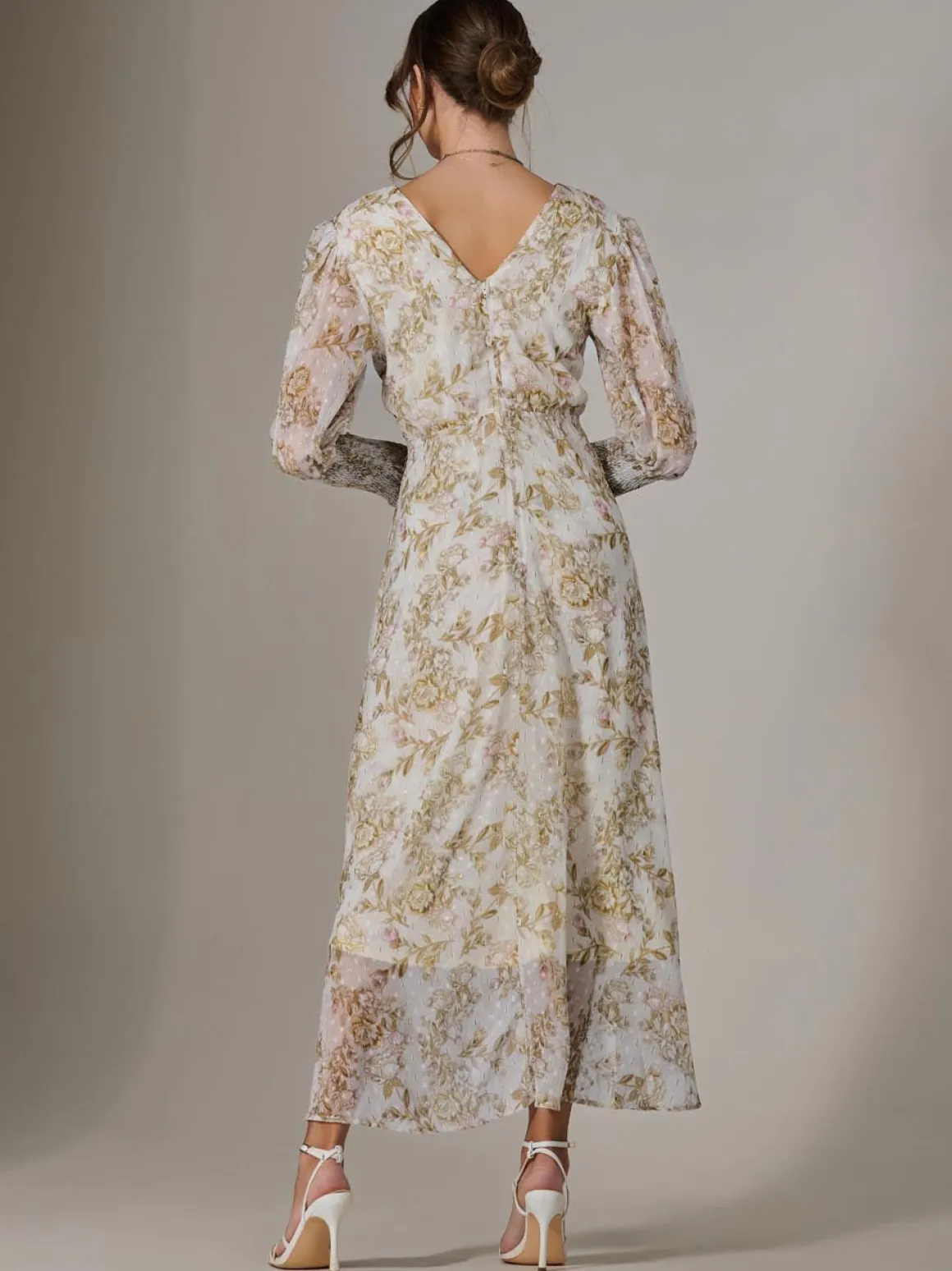 Floral Tie Up Maxi Dress, Cream Floral