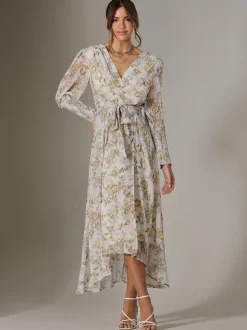 Floral Tie Up Maxi Dress, Cream Floral