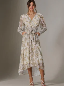Floral Tie Up Maxi Dress, Cream Floral