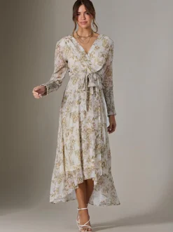Floral Tie Up Maxi Dress, Cream Floral