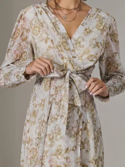 Floral Tie Up Maxi Dress, Cream Floral