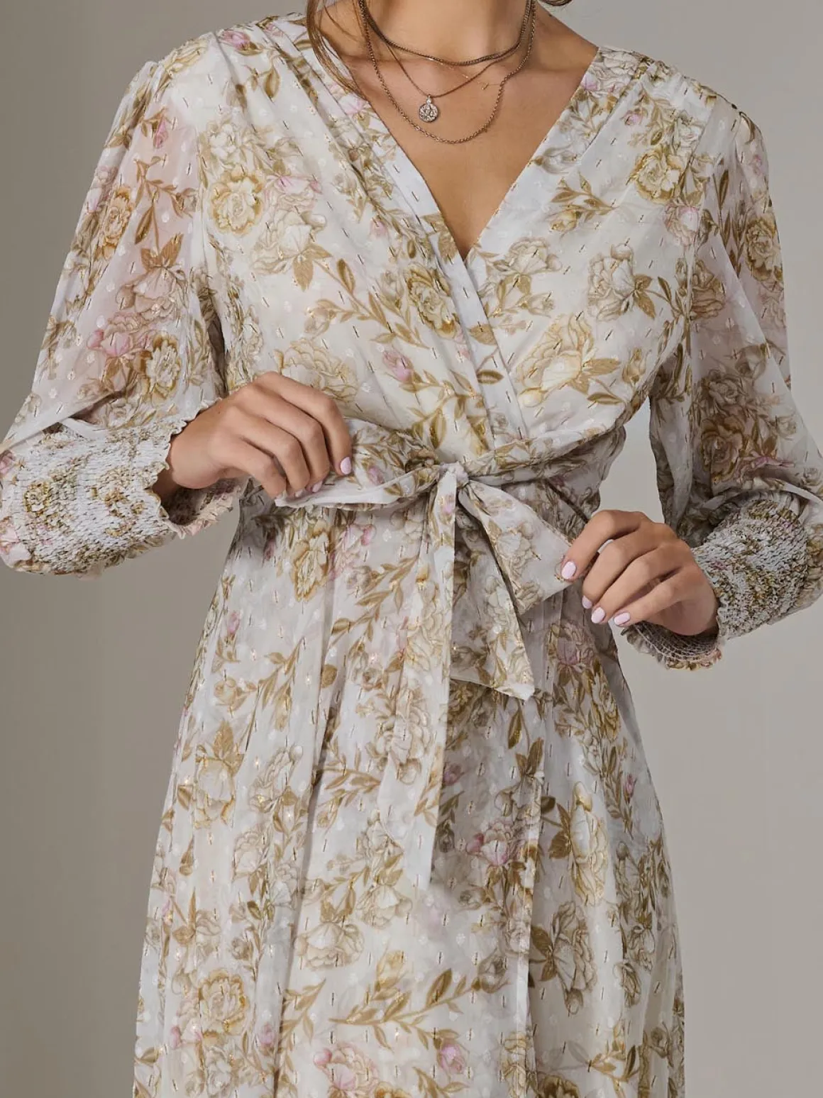 Floral Tie Up Maxi Dress, Cream Floral
