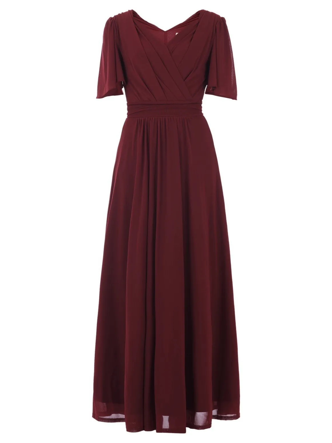 Flute Sleeve Mesh Maxi Dress, Burgundy