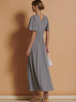 Flute Sleeve Mesh Maxi Dress, Grey