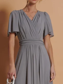 Flute Sleeve Mesh Maxi Dress, Grey
