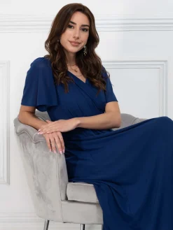 Flute Sleeve Mesh Maxi Dress, Navy