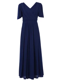 Flute Sleeve Mesh Maxi Dress, Navy