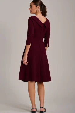 Fold Collar Button Detail Dress, Burgundy