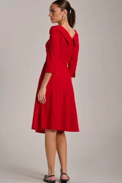 Fold Collar Button Detail Dress, Poppy Red