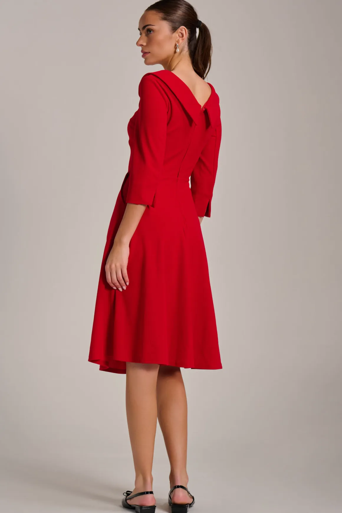 Fold Collar Button Detail Dress, Poppy Red
