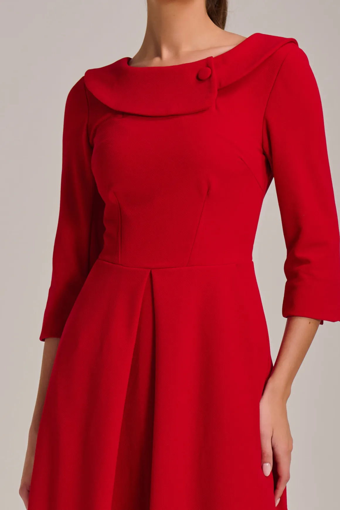 Fold Collar Button Detail Dress, Poppy Red