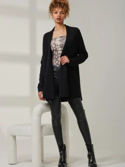 Folded Collar Fine Knit Cardigan, Black