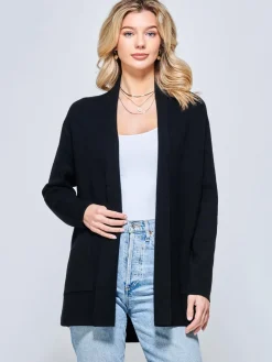 Folded Collar Fine Knit Cardigan, Black