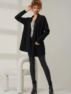 Folded Collar Fine Knit Cardigan, Black
