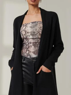 Folded Collar Fine Knit Cardigan, Black