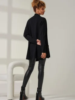 Folded Collar Fine Knit Cardigan, Black