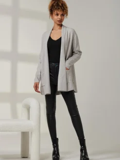 Folded Collar Fine Knit Cardigan, Dove Heather