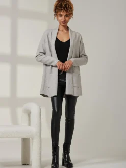 Folded Collar Fine Knit Cardigan, Dove Heather