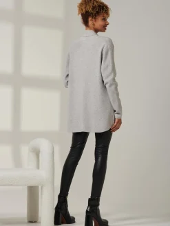 Folded Collar Fine Knit Cardigan, Dove Heather