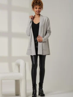 Folded Collar Fine Knit Cardigan, Dove Heather