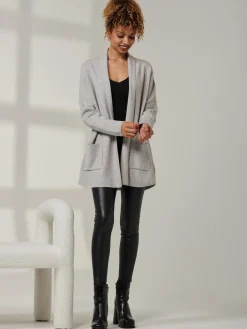 Folded Collar Fine Knit Cardigan, Dove Heather