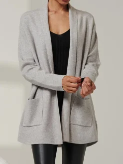 Folded Collar Fine Knit Cardigan, Dove Heather