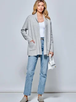 Folded Collar Fine Knit Cardigan, Dove Heather